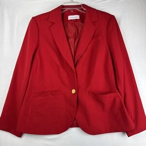 Calvin Klein Red Button-Front Blazer Long Sleeves Women's Size 14w